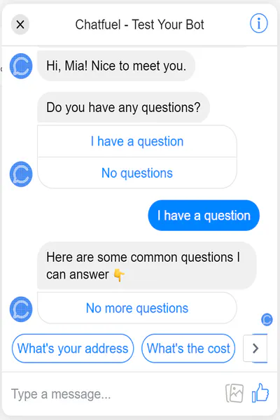 You can test your bot within Chatfuel before deploying it to your page.