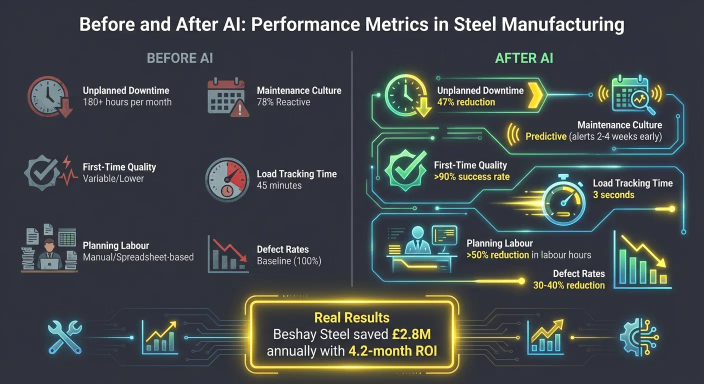 Before and After AI Implementation in Steel Manufacturing: Key Performance Metrics