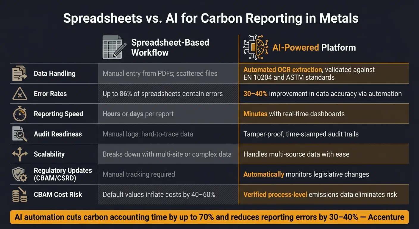 Spreadsheets vs. AI for Carbon Reporting in Metals: Key Differences