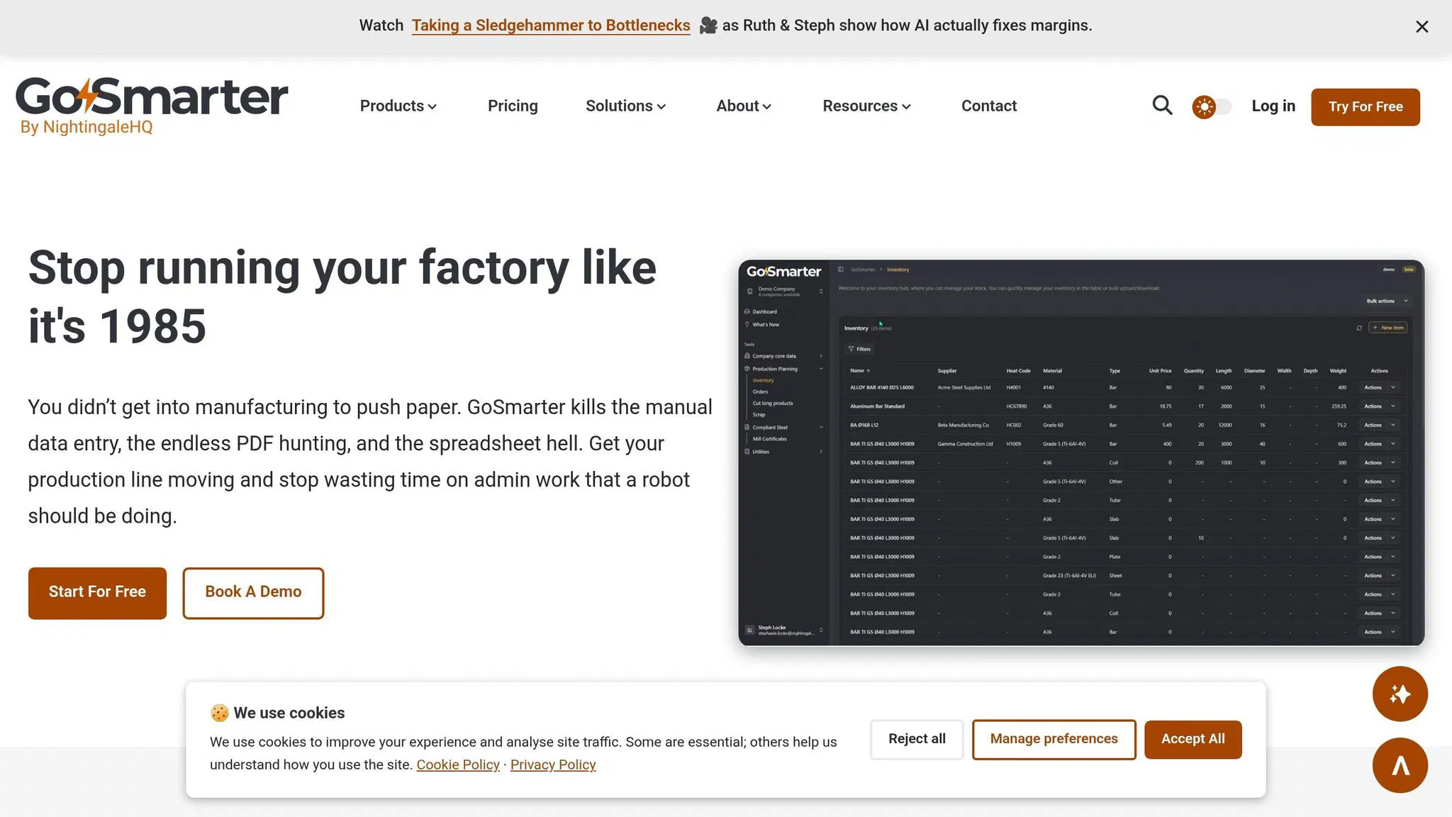 GoSmarter dashboard showing carbon data extracted from mill certificates and linked to heat-level records