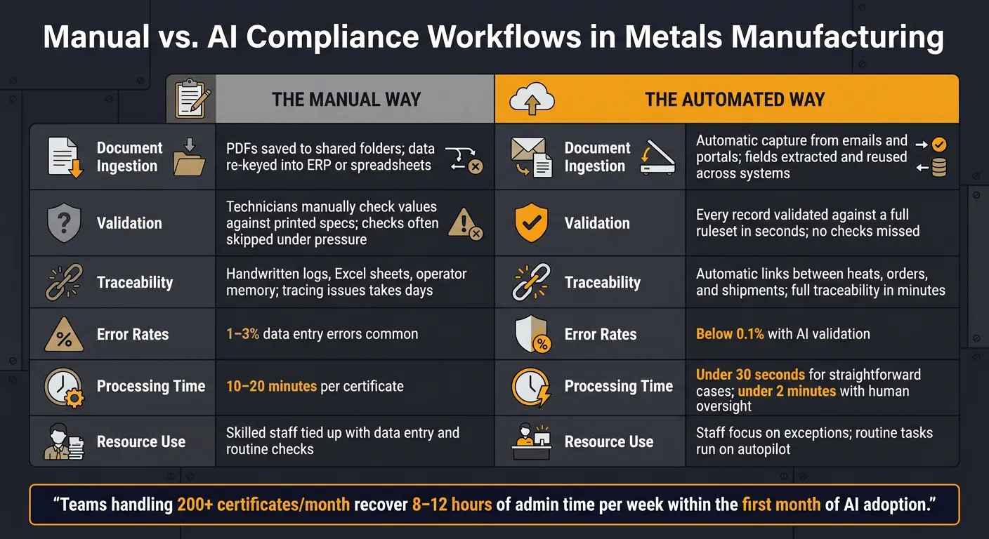 Manual vs. AI Compliance Workflows in Metals Manufacturing
