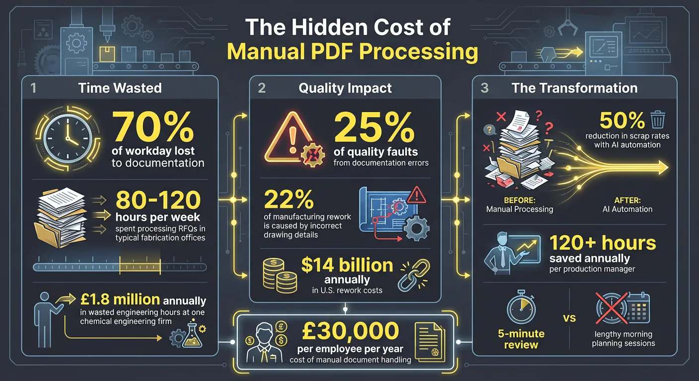 The Cost of Manual PDF Processing in Manufacturing: Time, Money, and Productivity Lost