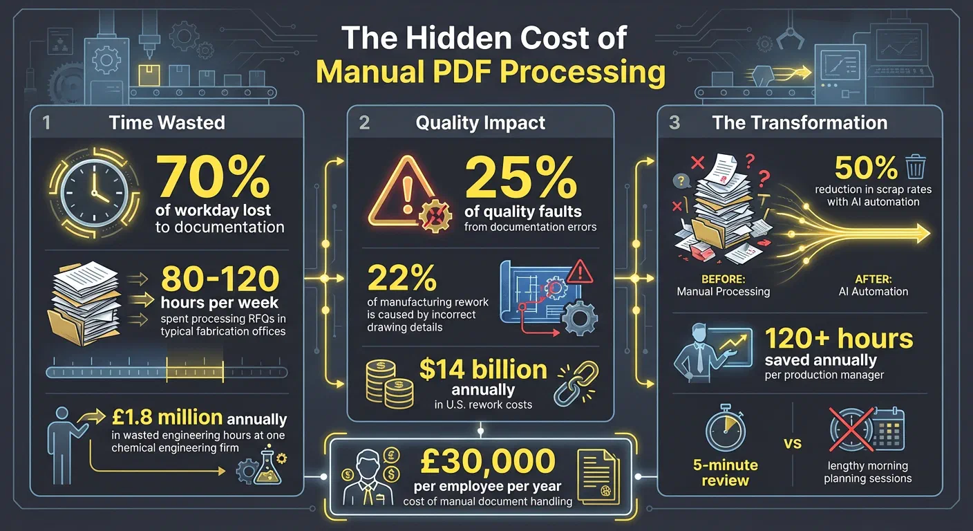 The Cost of Manual PDF Processing in Manufacturing: Time, Money, and Productivity Lost