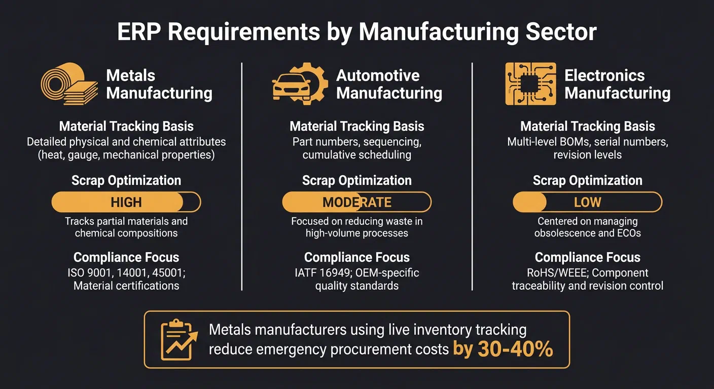 ERP Requirements Comparison: Metals vs Automotive vs Electronics Manufacturing