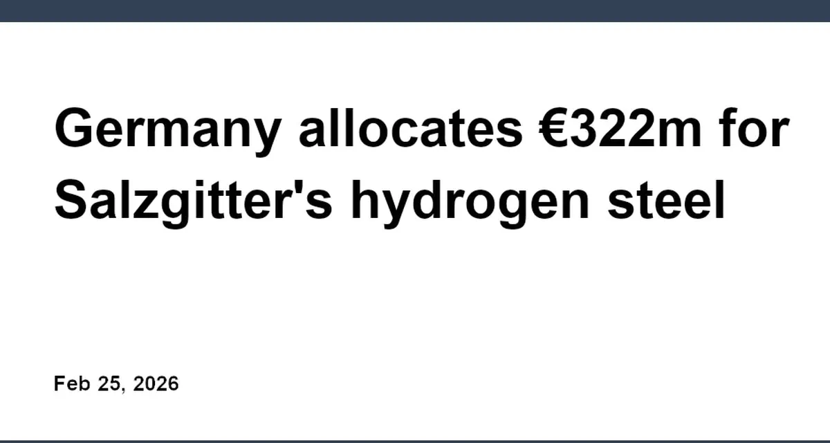 Germany allocates €322m for Salzgitter's hydrogen steel project