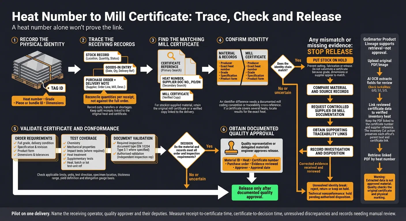 Heat Number to Mill Certificate: Trace, Check and Release