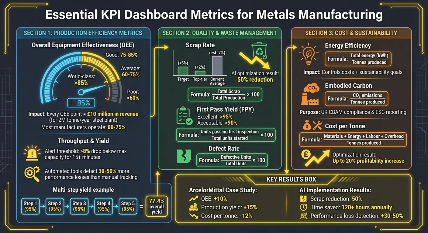 Essential KPI Dashboard Metrics for Metals Manufacturing: Performance Benchmarks and Formulas
