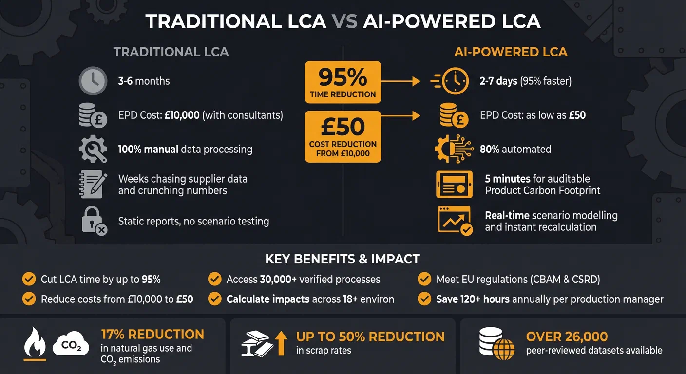 Traditional vs AI-Powered LCA for Metals Manufacturing: Time and Cost Comparison