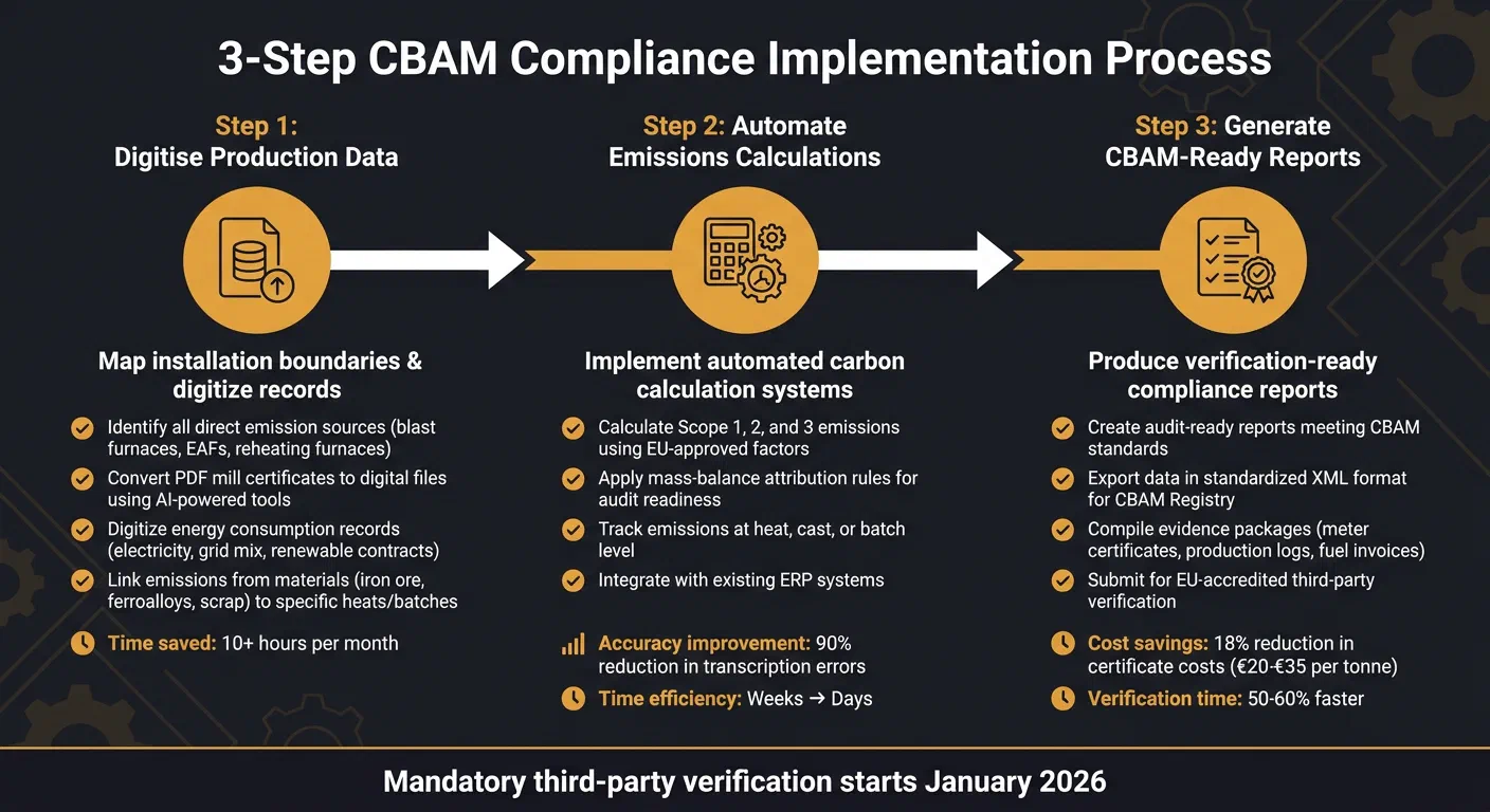 3-Step CBAM Compliance Implementation Process for Metals Manufacturers