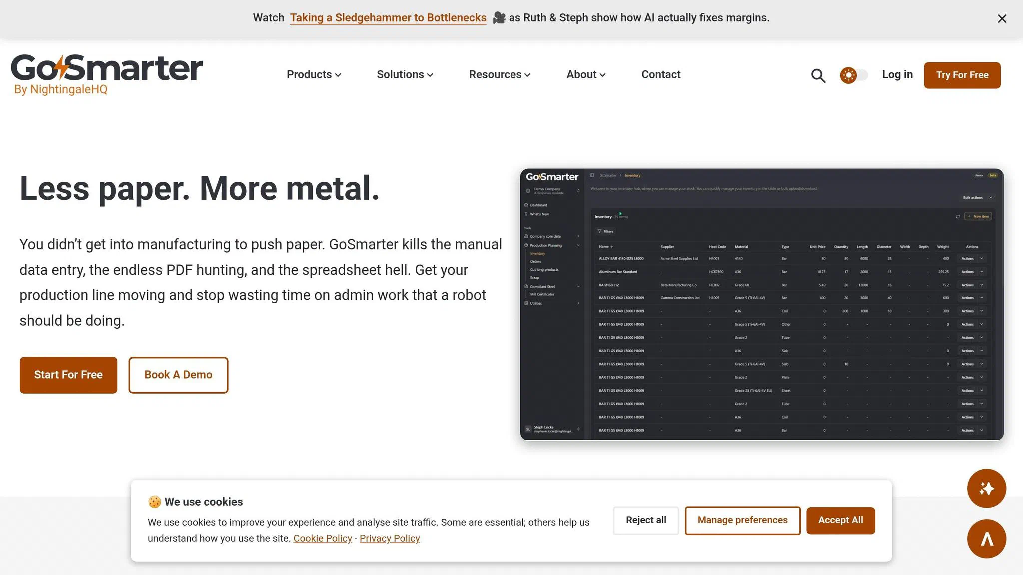 GoSmarter MillCert Reader showing extracted mill certificate fields
