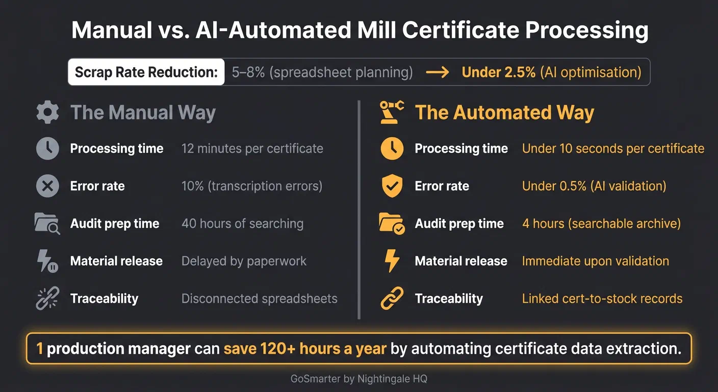 Manual vs. AI-Automated Mill Certificate Processing: Key Metrics
