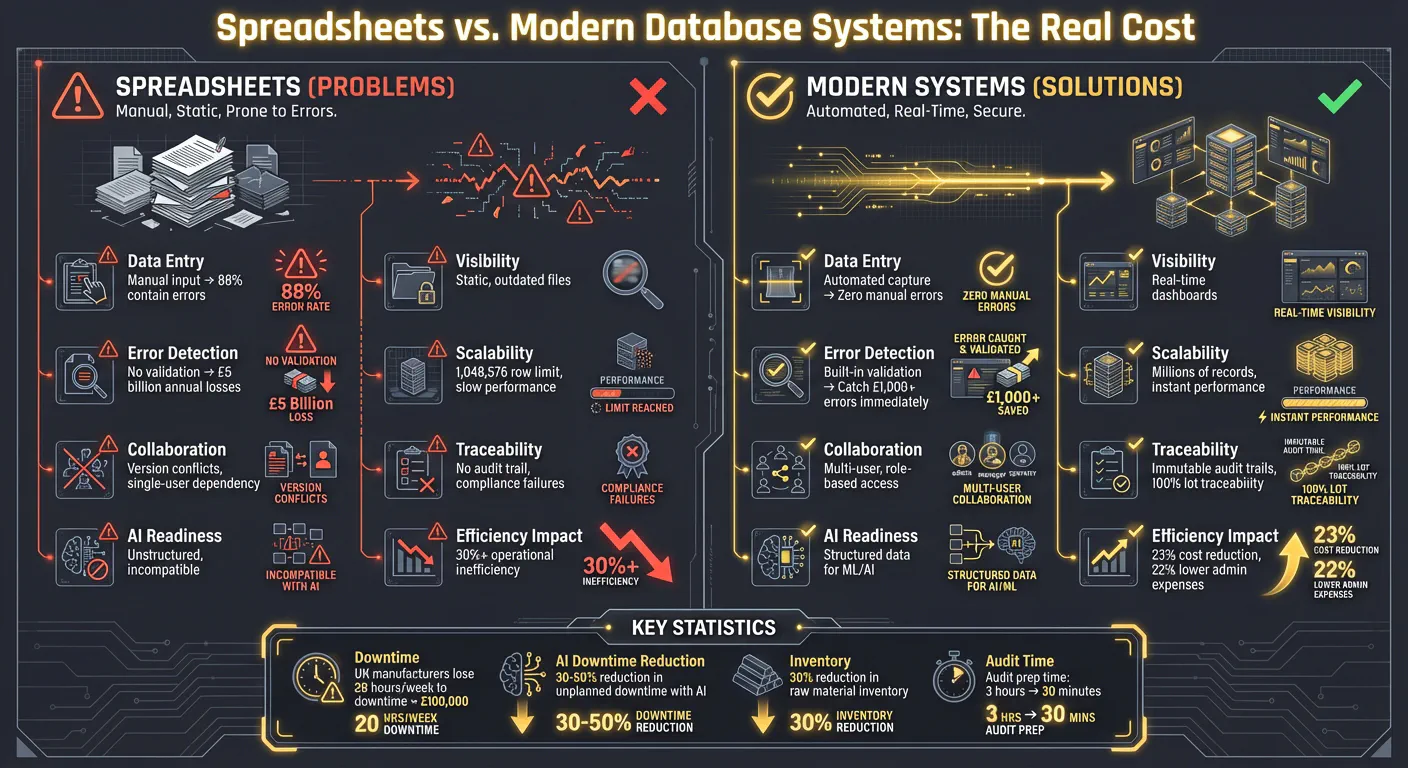 Spreadsheets vs Modern Database Systems in Manufacturing