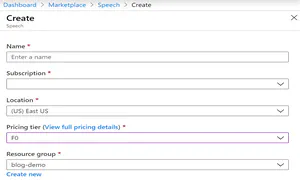 creating a resource for the Speech cognitive service