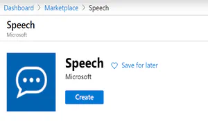 Speech cognitive service in the Azure Marketplace