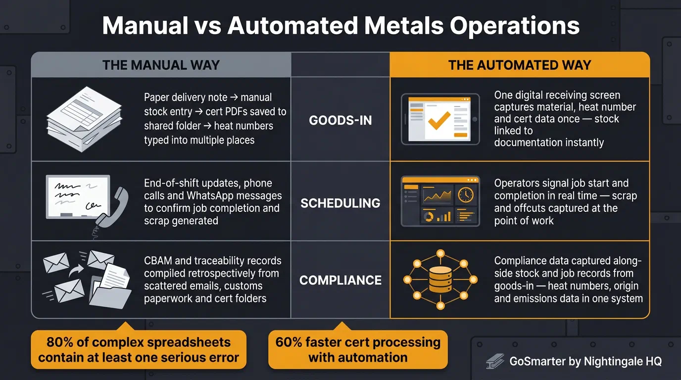 Manual vs Automated Metals Operations: Goods-In, Scheduling & Compliance