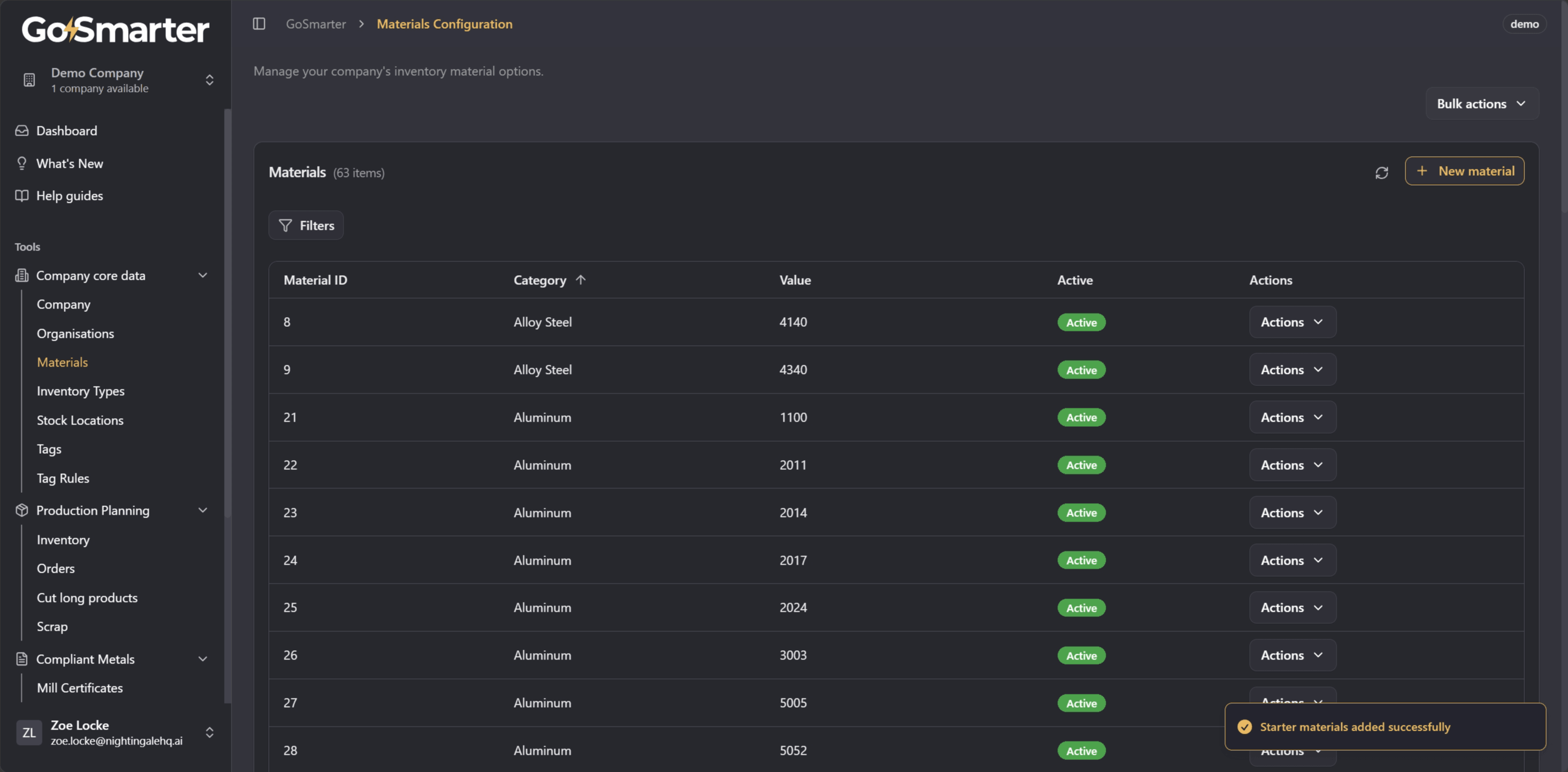 Data table showing records after core data has been set up
