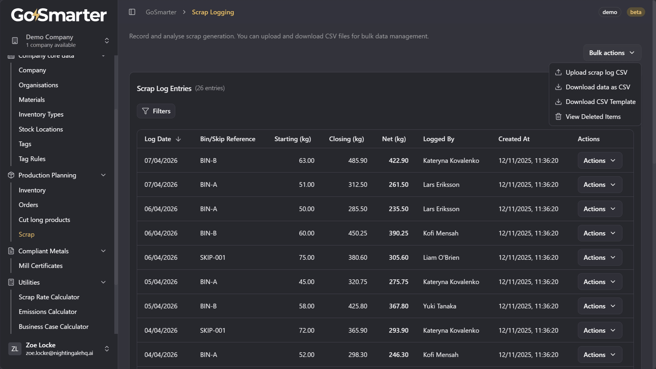 The Bulk Actions button in GoSmarter