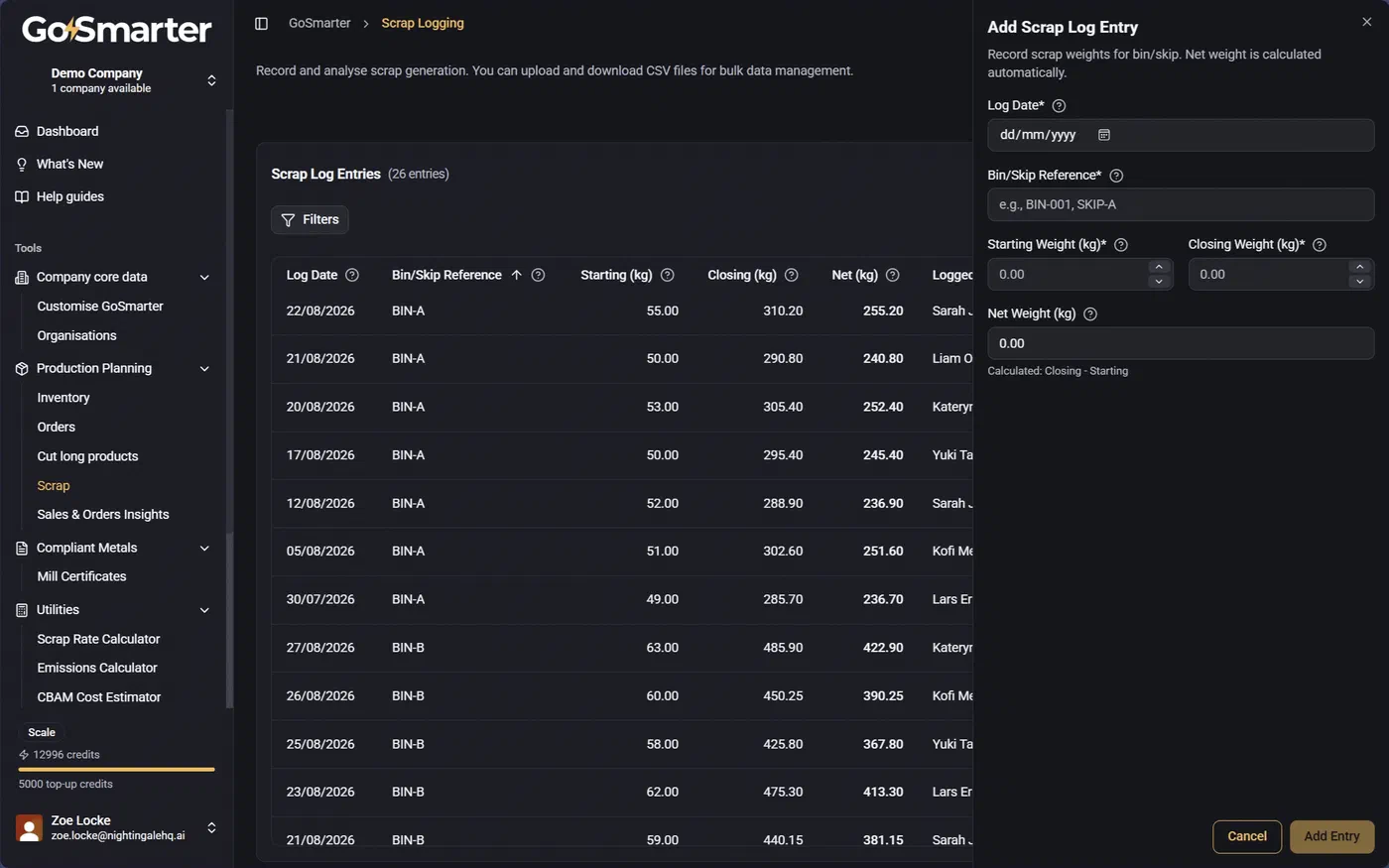 Sidebar panel used to add or edit a record