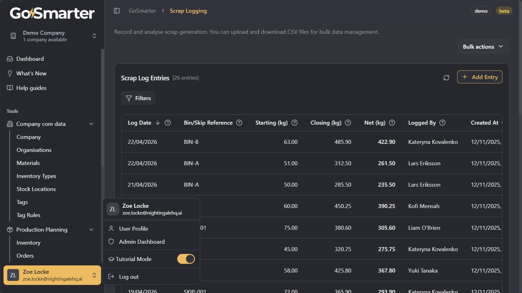 Tutorial Mode toggle in the user menu