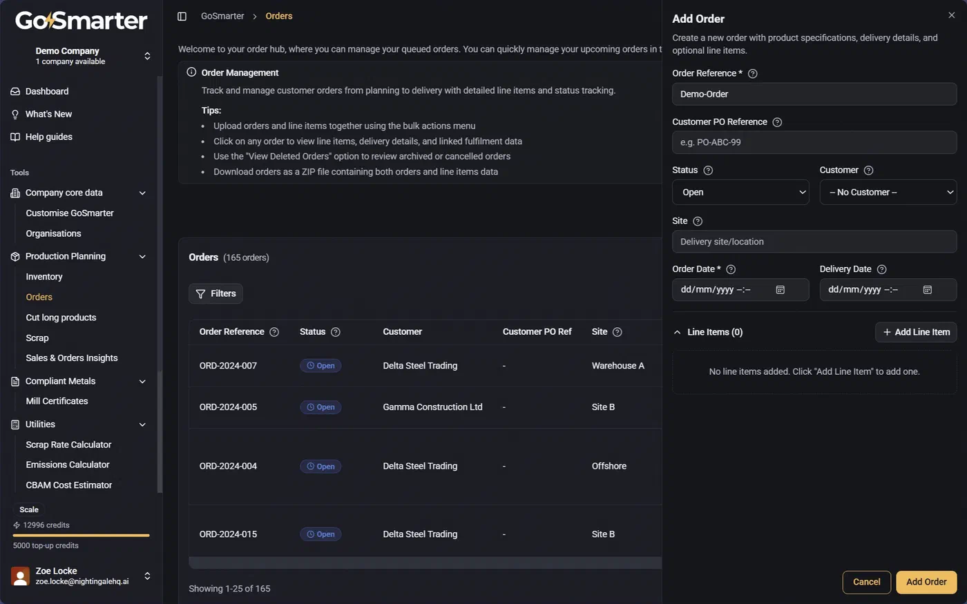New Order button highlighted in the top right of the Orders page