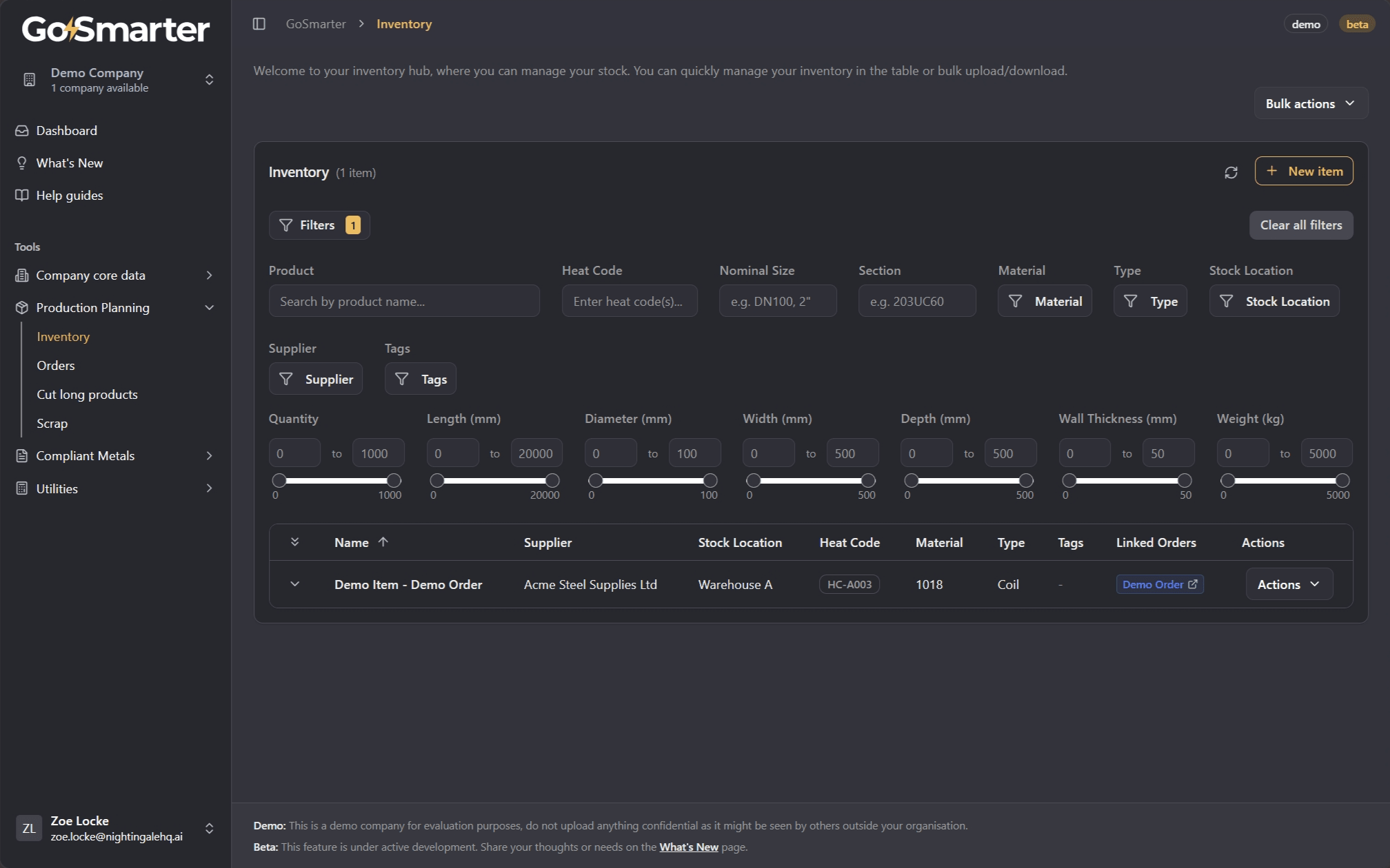 Inventory page filtered to show only reserved items, with the Linked Orders column visible and highlighted