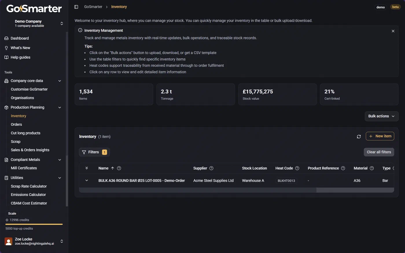 Inventory page filtered to show only reserved items, with the Linked Orders column visible and highlighted