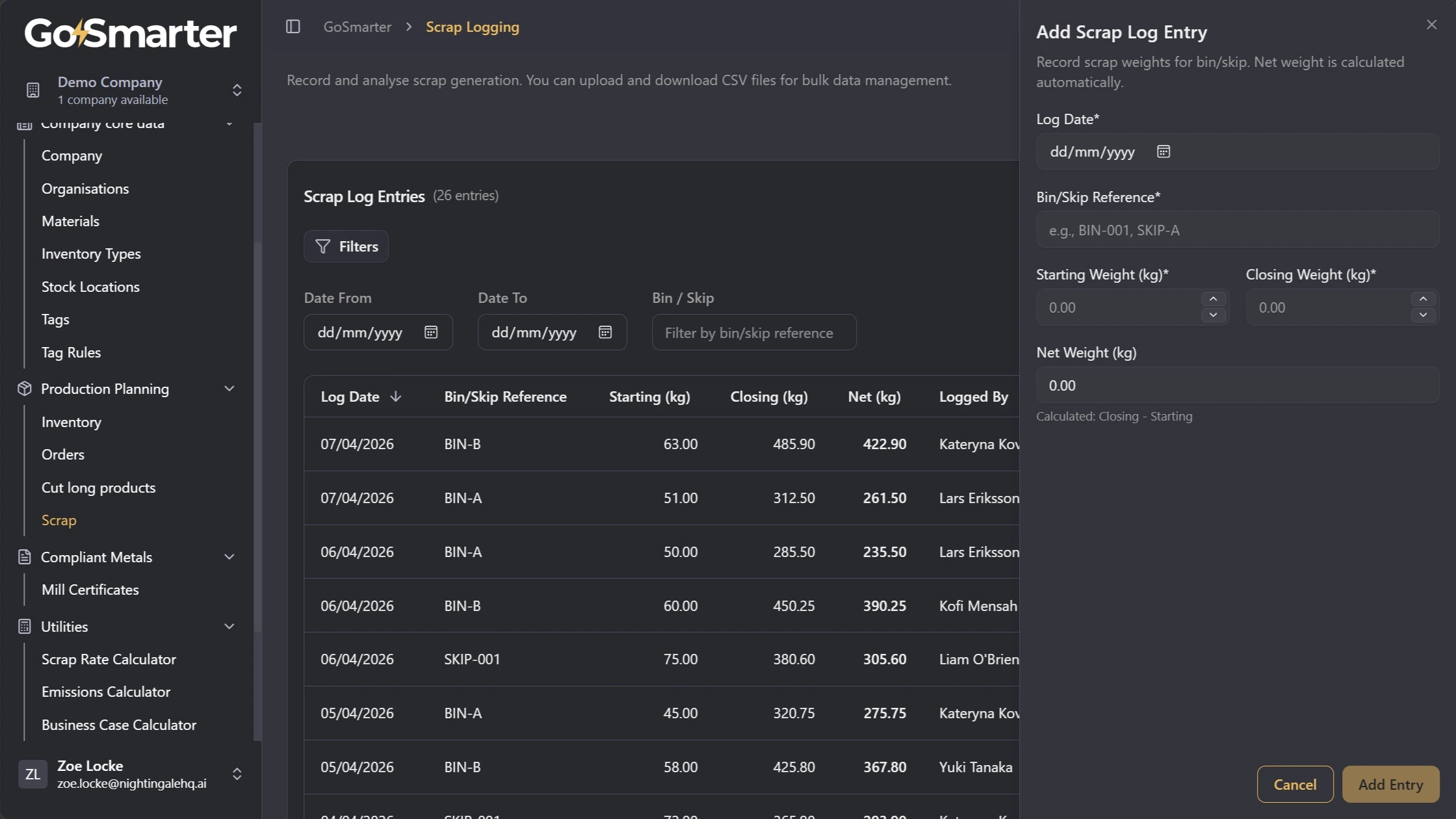 The Add Entry window