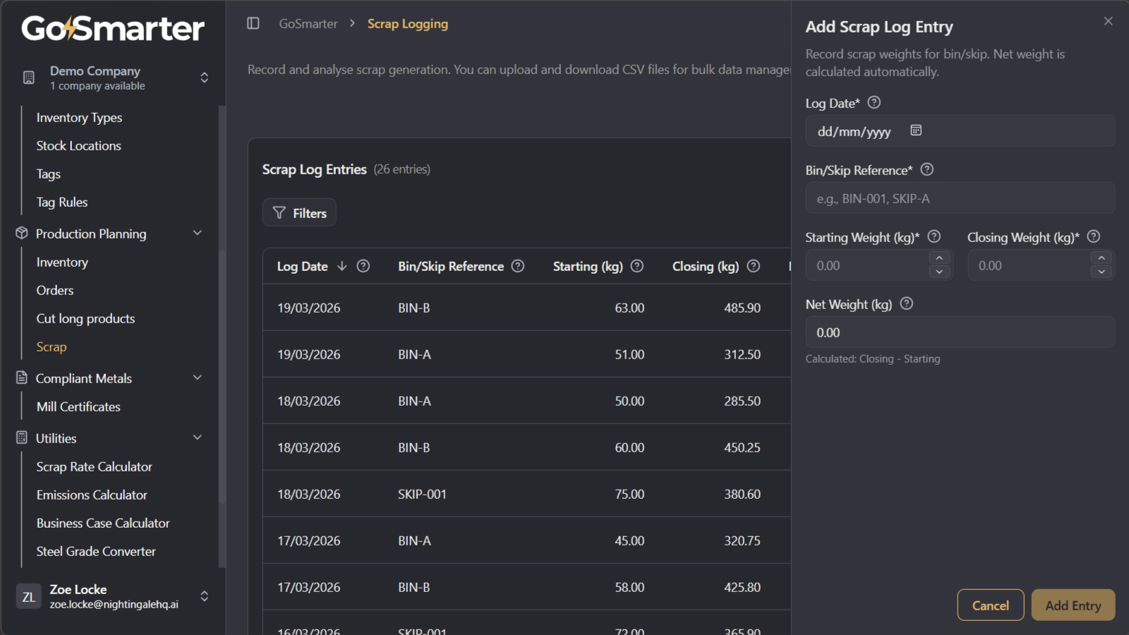New scrap record form
