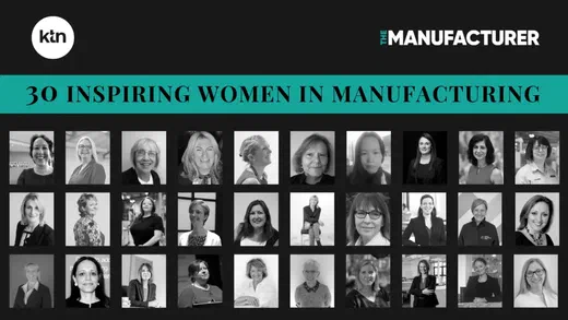 Banner for '30 Inspiring Women in Manufacturing' with a grid of headshot photos