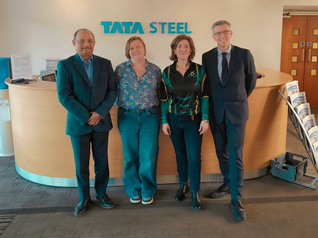 L-R Rajesh Nair CEO Tata Steel UK, Stephanie Locke Head of Product & Ruth Kearney CEO Nightingale HQ, Nicholas Reeks IT Director Tata Steel UK NHQ team with Tata Steel UK team
