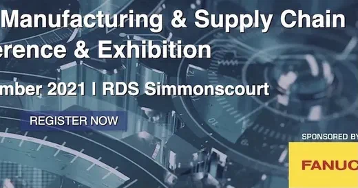 National Manufacturing & Supply Chain Conference & Exhibition banner for November 2021 at RDS Simmonscourt, sponsored by FANUC.