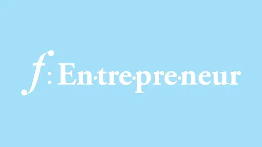 f: Entrepreneur logo in white on a light blue background
