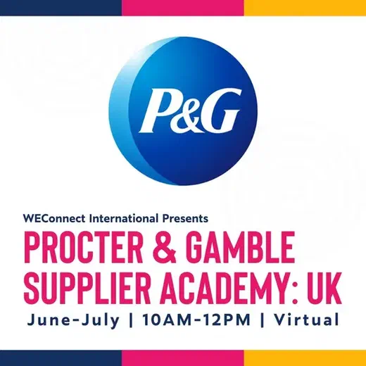 Procter & Gamble Supplier Academy UK event graphic with the P&G logo and WEConnect International branding