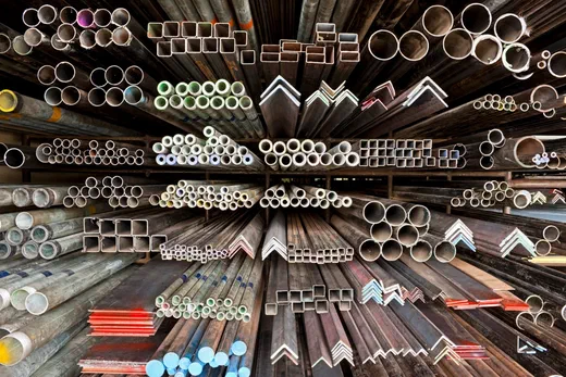 Steel inventory stored in a metals manufacturing yard